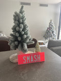 Decorative plant with a red 'SMASH' box in a room setting rego plate ppq