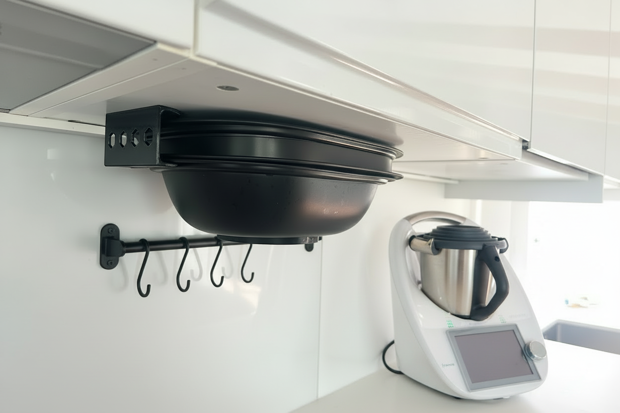 waroma stored under the cupboard with holders