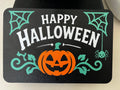 Close-up of the spider web Halloween 3D printed screen cover fitted to a Thermomix TM7